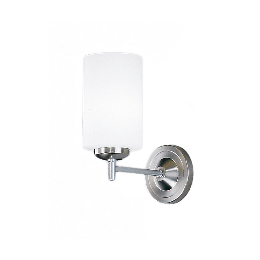 Photograph: Franklite Decima Single Wall Light In Satin Nickel Complete WIth Matt Opal Cyclinder Glass