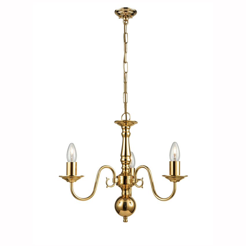 Photograph: Franklite Delft Polished Brass 3 Light Chandelier