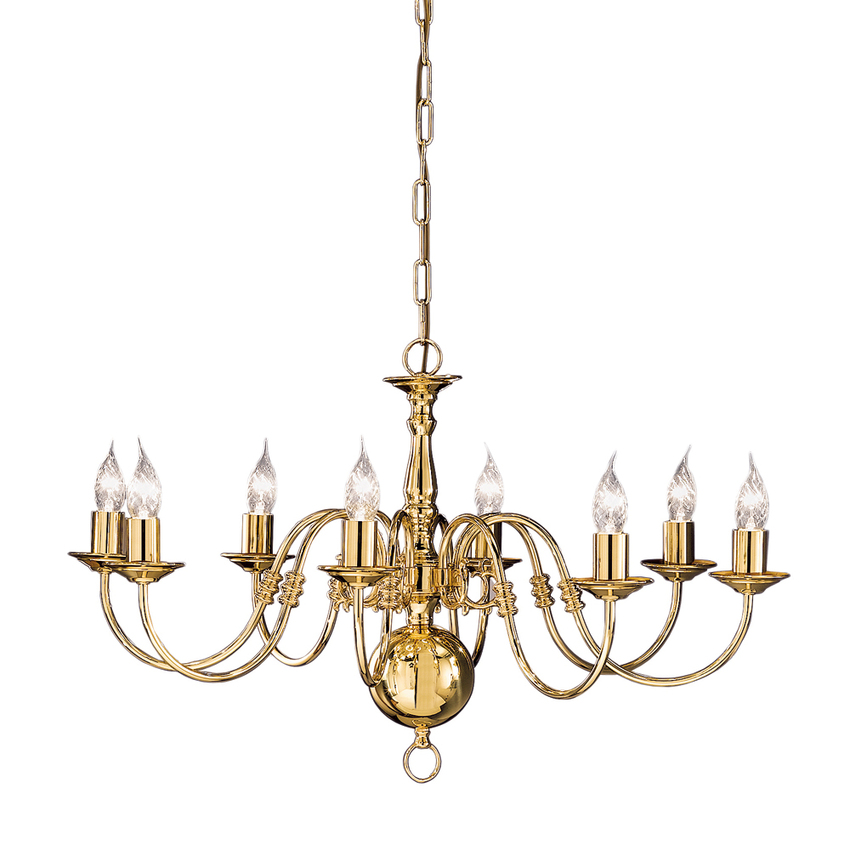 Photograph: Franklite Delft Polished Brass 8 Light Chandelier