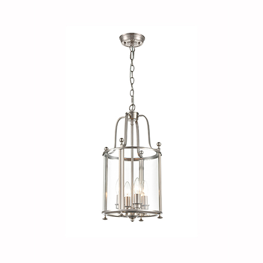 Photograph: Franklite Drayton 4 Light Contemporary Ceiling Lantern Light In Satin Nickel Complete With Clear Glass