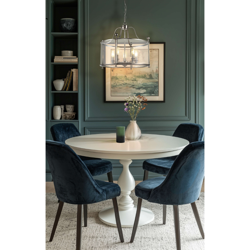 Photograph: Franklite Drayton 5 Light Contemporary Ceiling Lantern Light In Satin Nickel Complete With Clear Glass