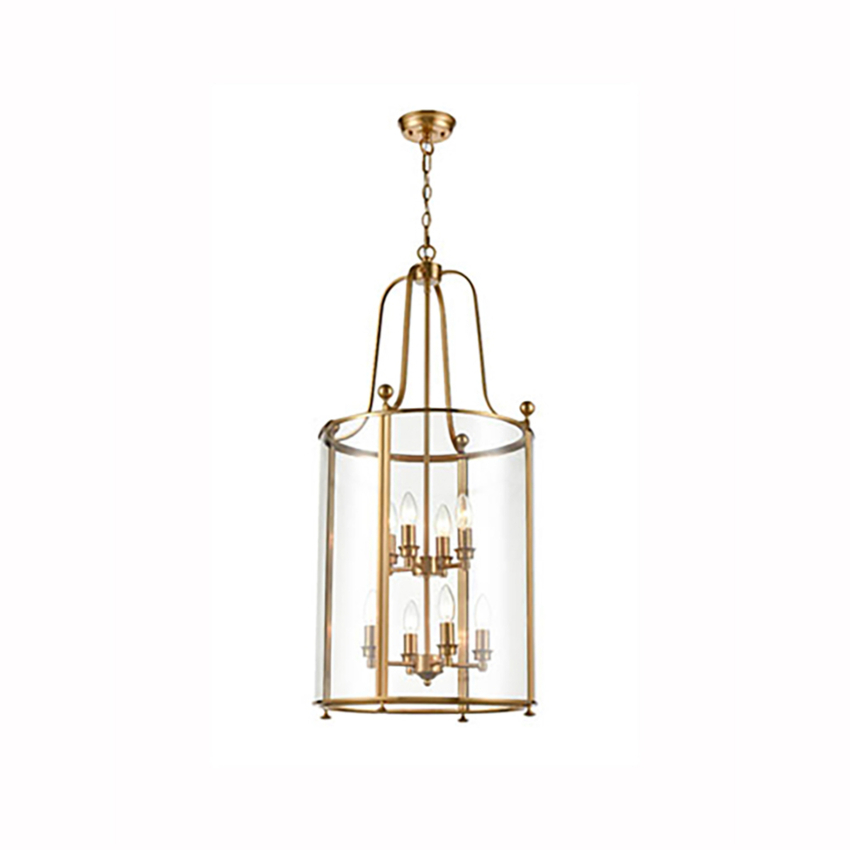 Photograph: Franklite Drayton Large 8 Light Contemporary Ceiling  Lantern Light In Antique Gold Finish Complete With Clear Glass