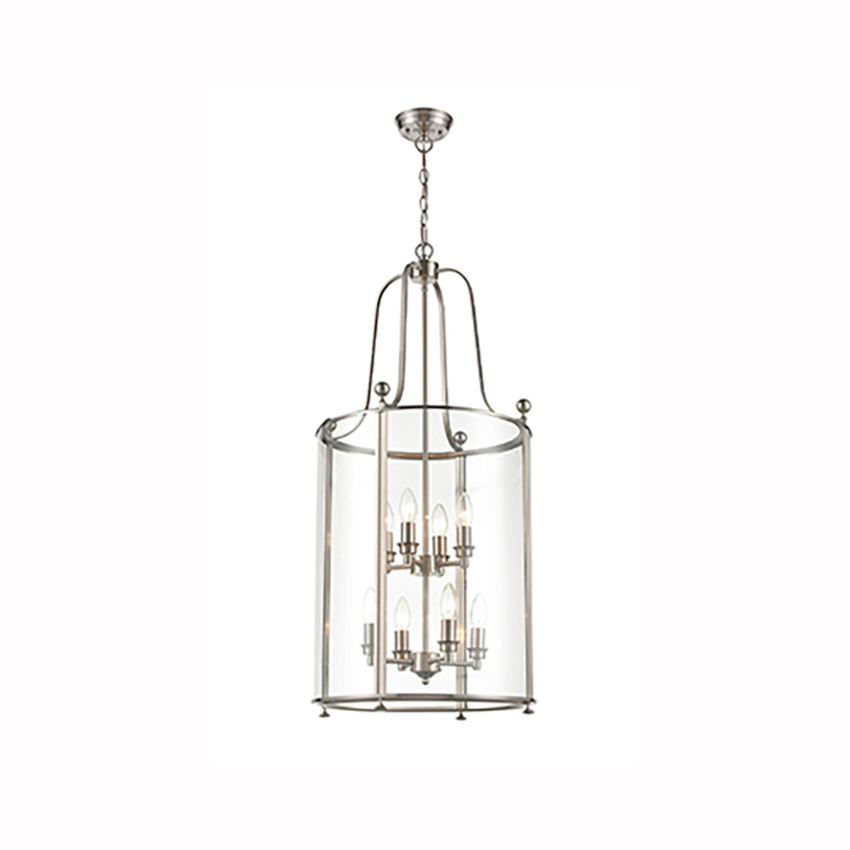 Photograph: Franklite Drayton Large 8 Light Contemporary Ceiling  Lantern Light In Satin Nickel Complete With Clear Glass