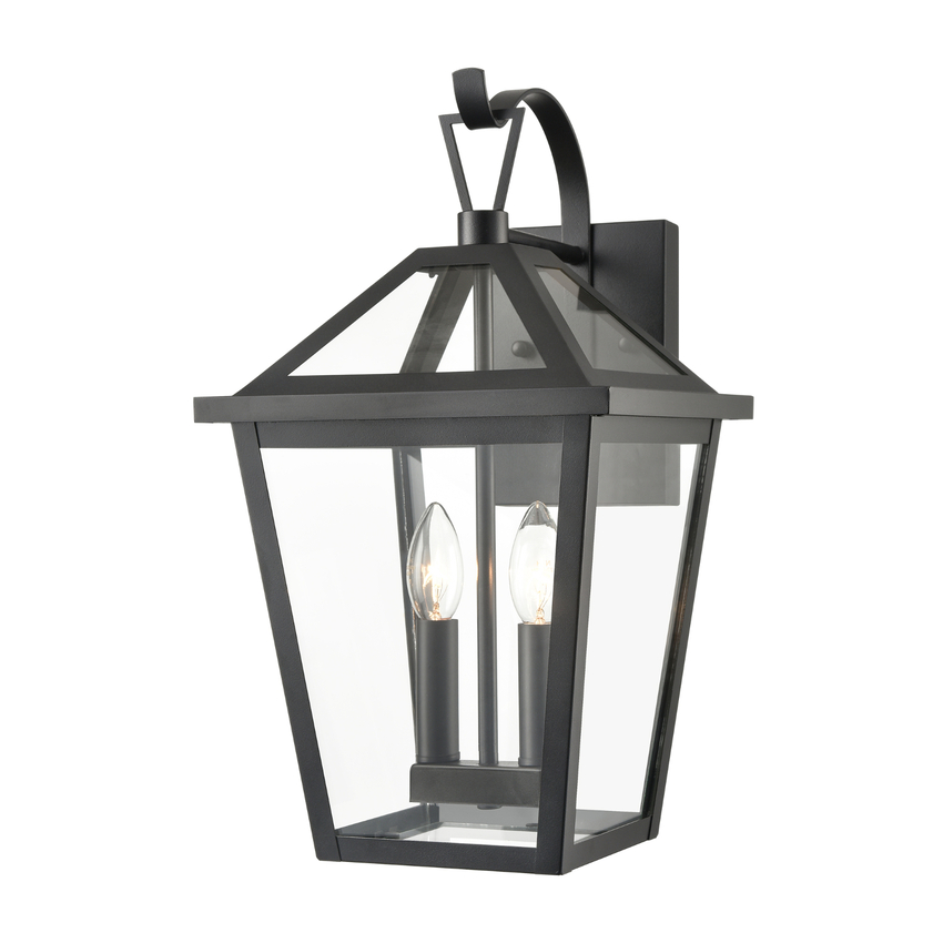 Photograph: Franklite Dusk Exterior Pendant Light In Matt Black Complete With Clear Glass Panels - IP44