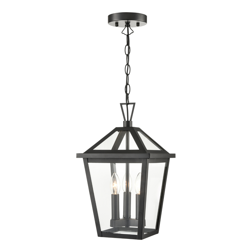 Photograph: Franklite Dusk Extra Large Matt Black Exterior Wall Lantern Light Complete With Clear Glass Panels - IP44