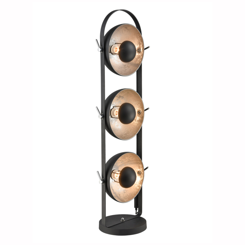 Photograph: Franklite Earl Black Finish Adjustable 3 Light Industrial Floor Lamp Complete With Silver Finish Interior - Switched