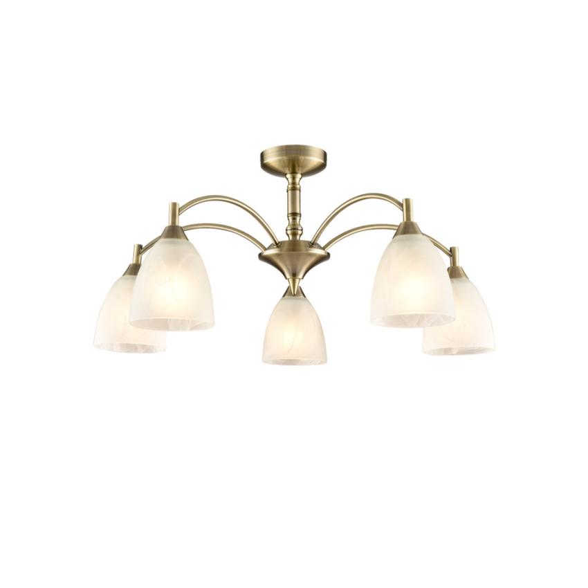 Photograph: Franklite Emmy Bronze Semi-Flush 5 Light Ceiling Light Complete With Alabaster Effect Glasses