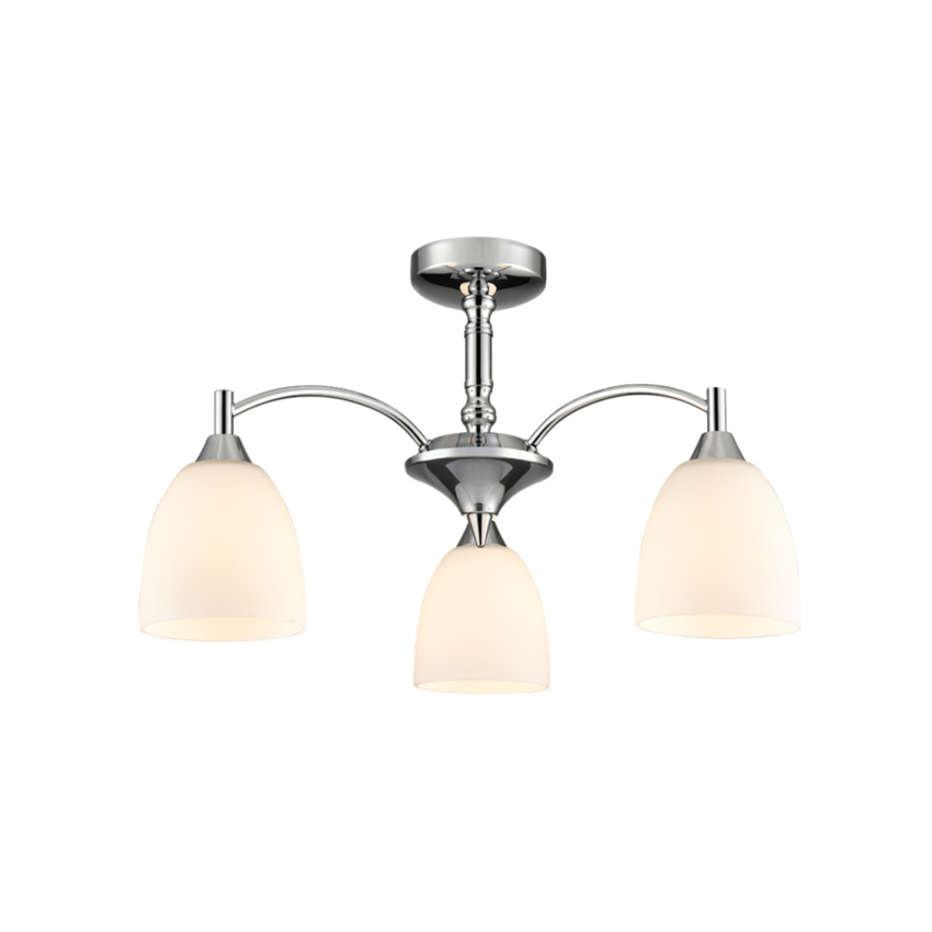 Photograph: Franklite Emmy Polished Chrome Semi-Flush 3 Light Complete With Satin Opal Glass