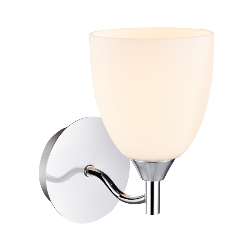 Photograph: Franklite Emmy Polished Chrome Single Wall Light Complete With Satin Opal Glass