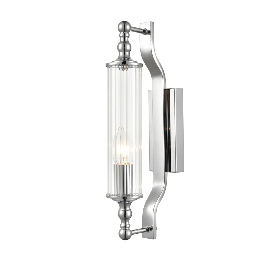 Photograph: Franklite Empire Chrome Art Deco Bathroom Wall Light Complete With Ribbed Cyclinder Glass - IP44