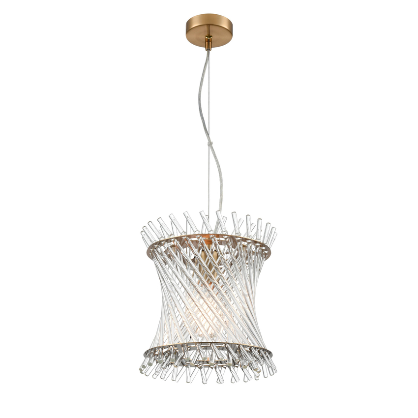 Photograph: Franklite Ethereal Aged Brass 1 Light Pendant Complete With Clear Glass Rods - 265mm