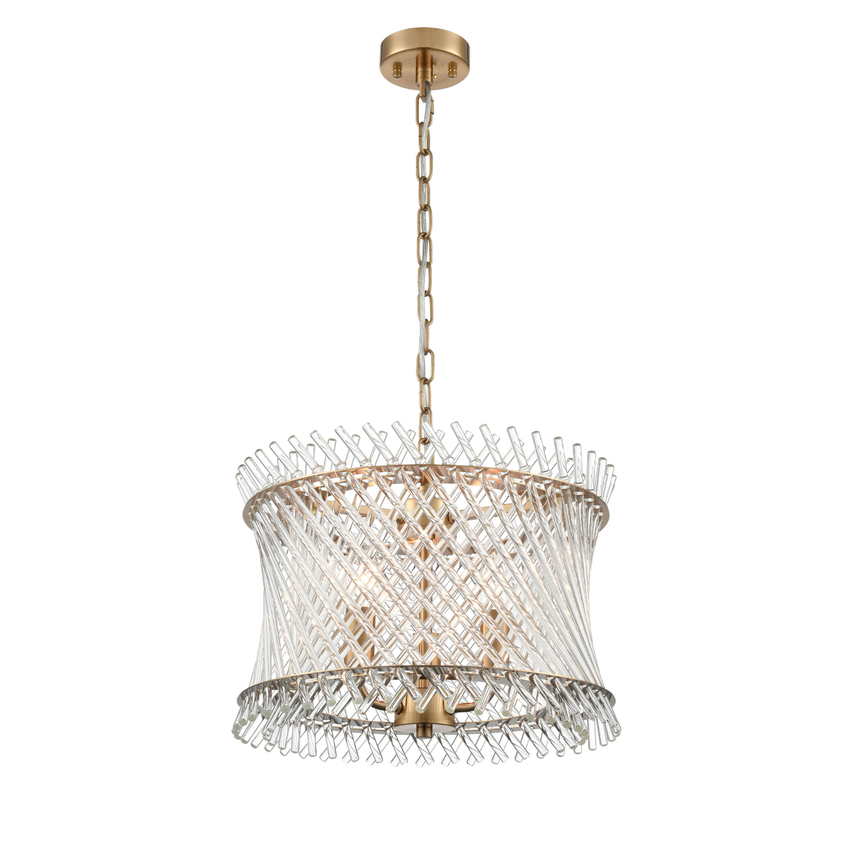 Photograph: Franklite Ethereal Aged Brass 3 Light Pendant Complete With Clear Glass Rods - 390mm