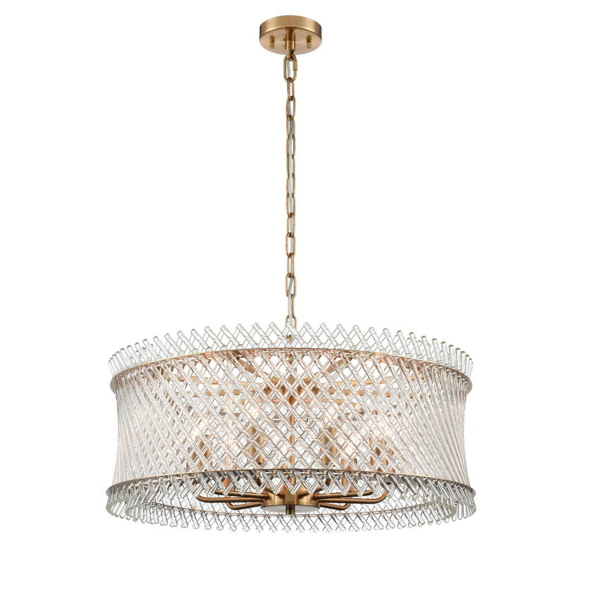 Photograph: Franklite Ethereal Aged Brass Large 9 Light Pendant Complete With Clear Glass Rods - 635mm
