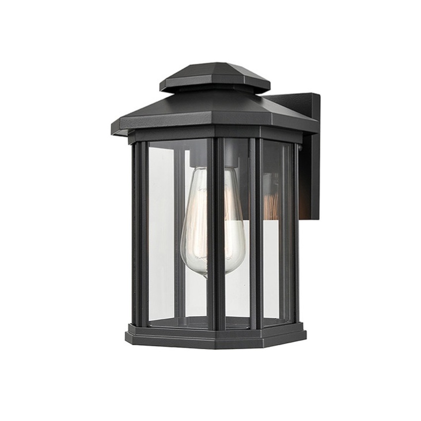 Photograph: Franklite Fenestra Downward Facing Exterior Wall Light In Charcoal Finish Complete With Raindrop Effect Glass - IP44