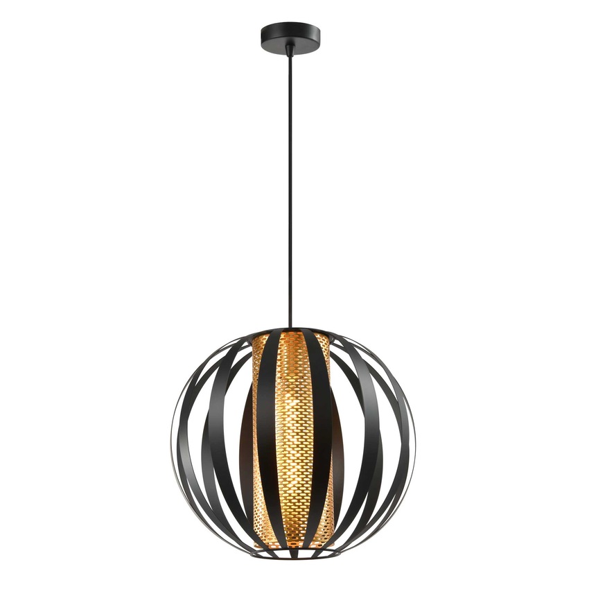 Photograph: Franklite Flare Large Single Pendant In Matt Black With Gold Honeycomb Cylindrical Inner