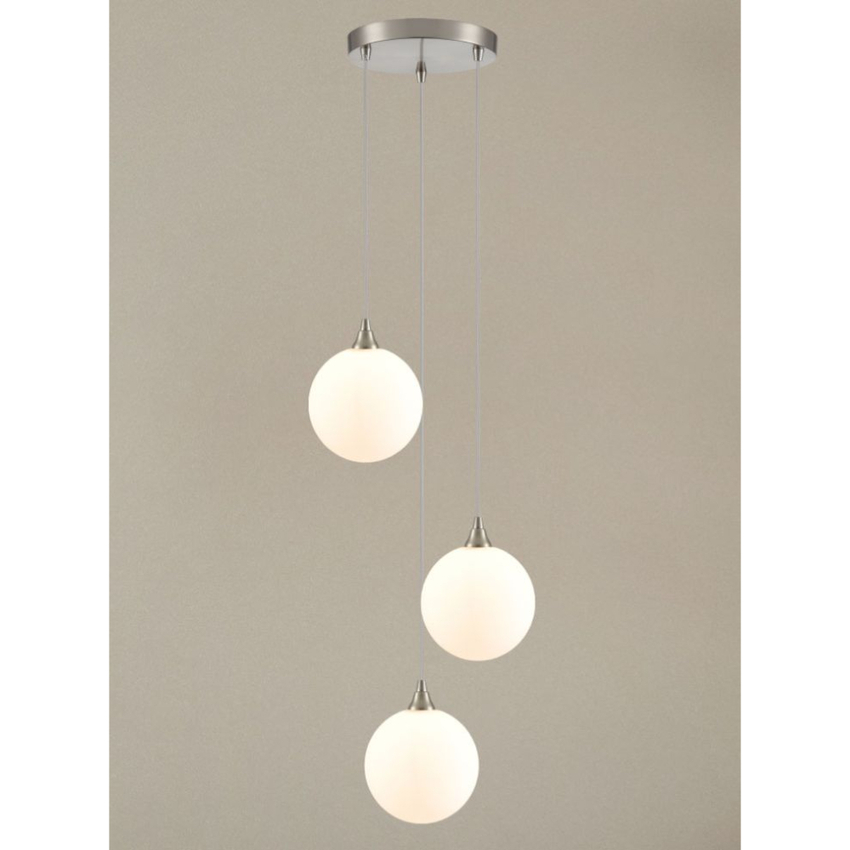 Photograph: Franklite Galaxy 3 Light Satin Nickel Finish Cluster Pendant Complete With Round Matt Opal Glasses