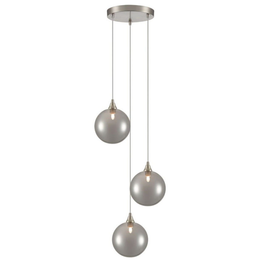 Photograph: Franklite Galaxy 3 Light Satin Nickel Finish Cluster Pendant Complete With Round Smoked Glasses