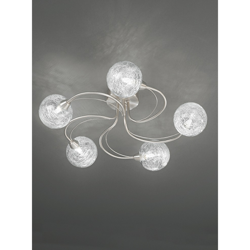 Photograph: Franklite Gyro 5 Light Flush Ceiling Light In Satin Nickel Complete With Clear Glass