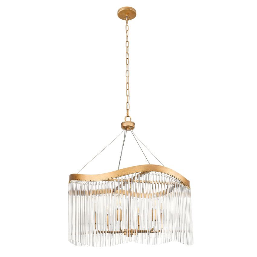 Photograph: Franklite Harp Aged Brass 6 Light Pendant With Clear Glass Rods - 620mm