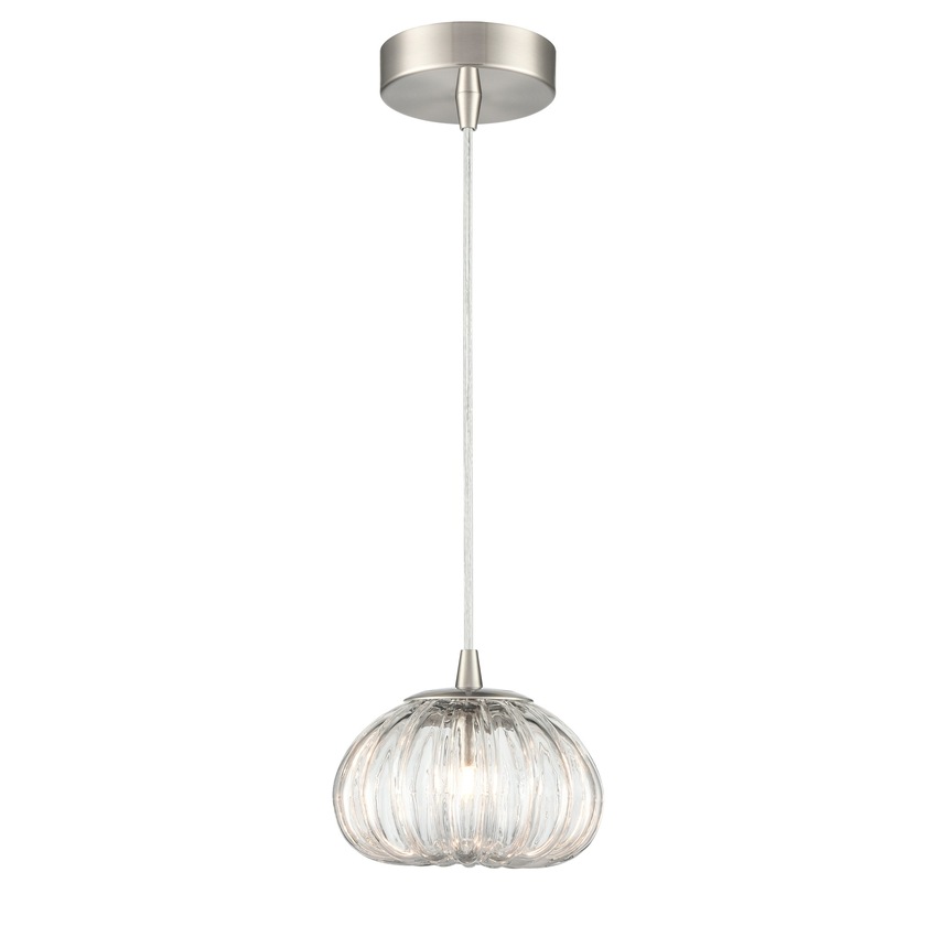 Photograph: Franklite Harvest Single Pendant In Satin Nickel With Clear Ribbed Glass