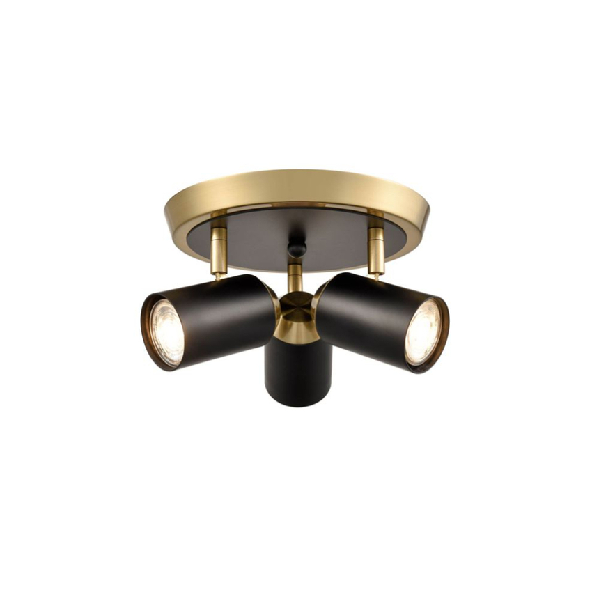 Photograph: Franklite Hollywood Two Tone Matt Black And Brushed Brass Adjustable Round Triple Ceiling Spotlight