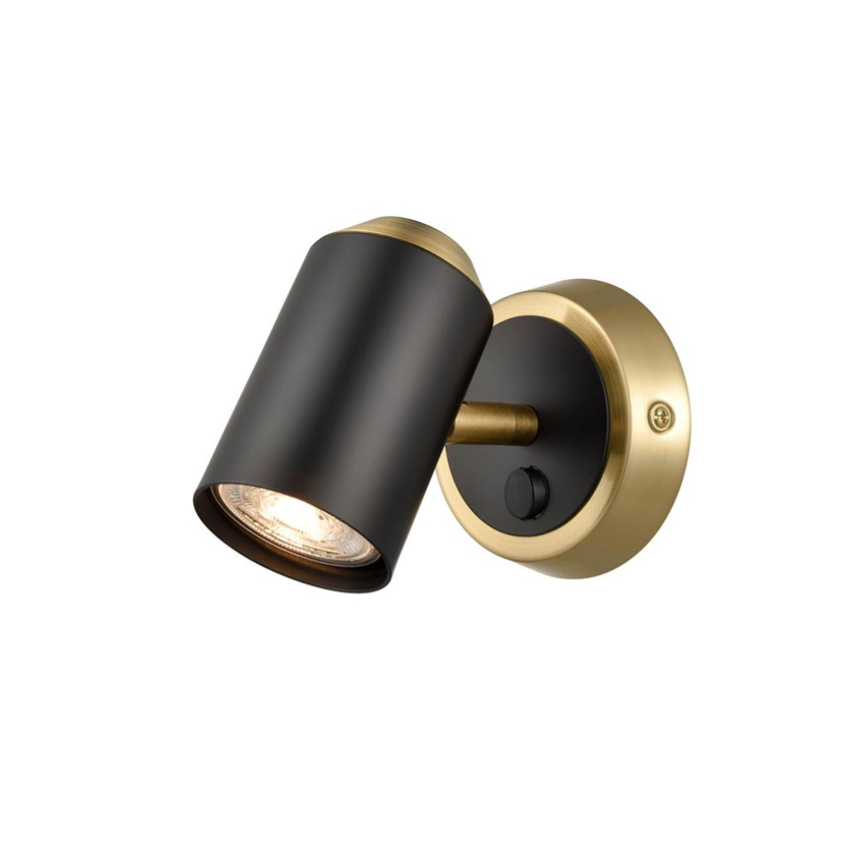 Photograph: Franklite Hollywood Two Tone Matt Black And Brushed Brass Adjustable Single Spotlight - Switched