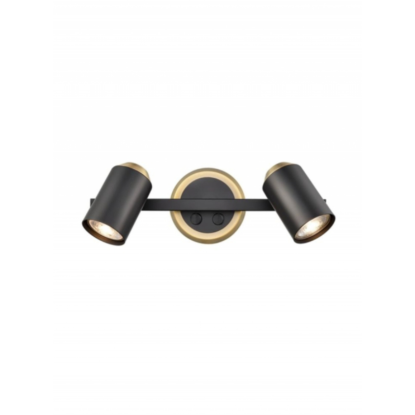 Photograph: Franklite Hollywood Two Tone Matt Black And Brushed Brass Adjustable Twin Spotlight - Switched