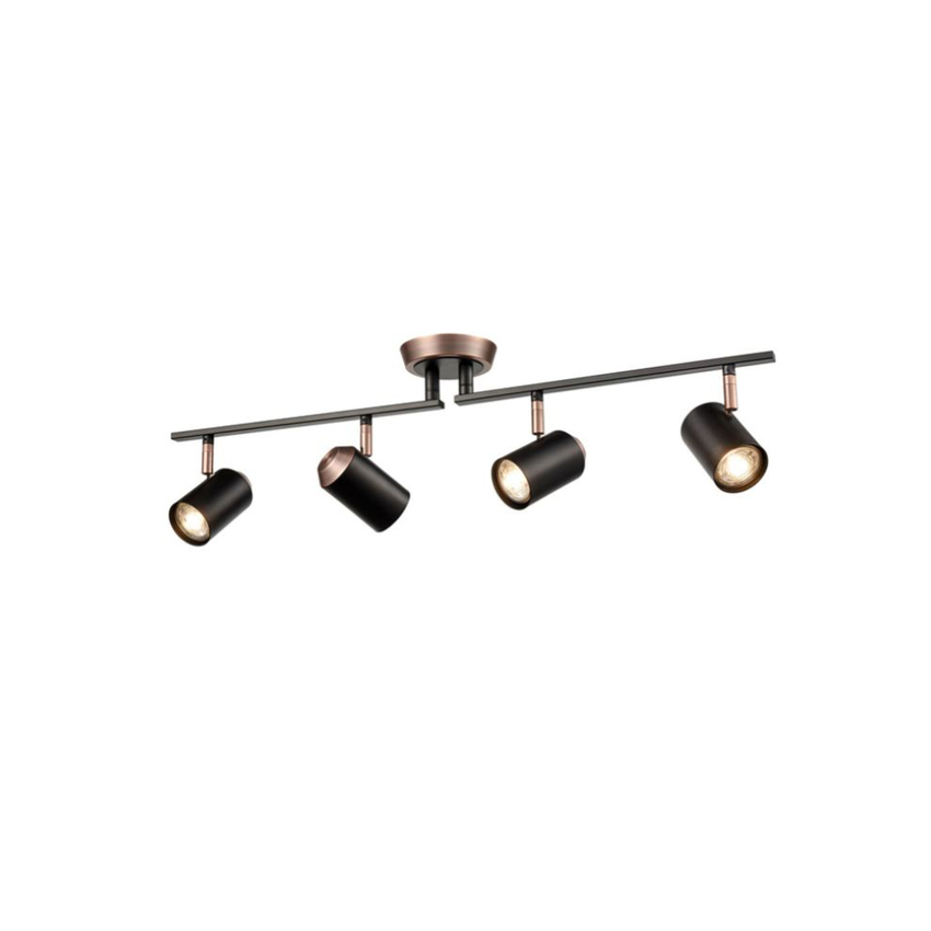 Photograph: Franklite Hollywood Two Tone Matt Black And Copper Adjustable 4 Light Bar Ceiling Spotlight