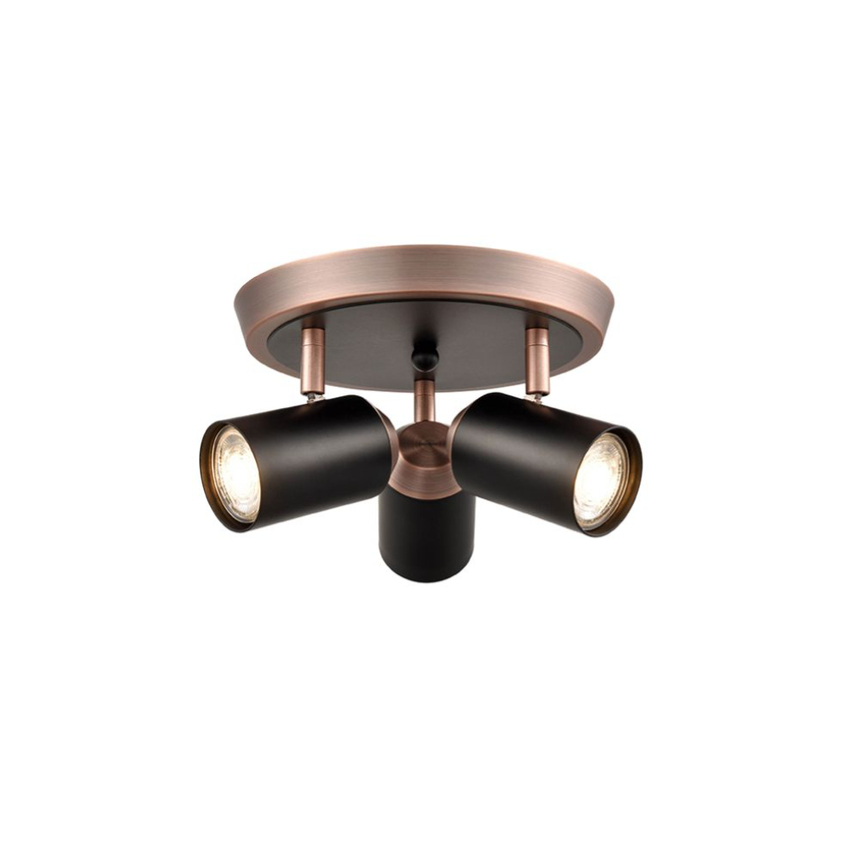 Photograph: Franklite Hollywood Two Tone Matt Black And Copper Adjustable Round Triple Ceiling Spotlight