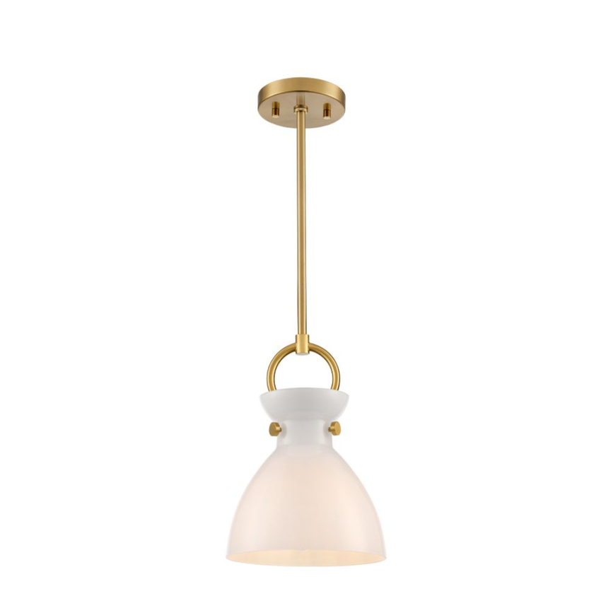 Photograph: Franklite Horizon Pendant Brushed Brass With Opal Glass