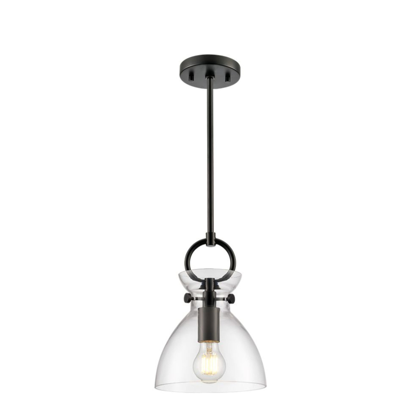 Photograph: Franklite Horizon Pendant Matt Black With Clear Glass