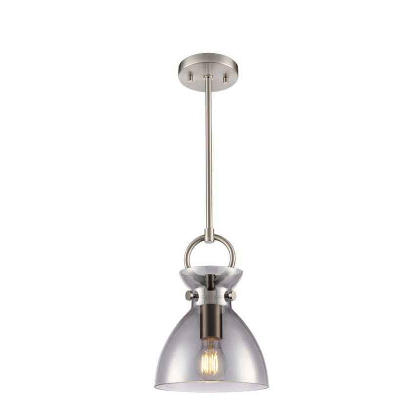 Photograph: Franklite Horizon Pendant Satin Nickel With Smoked Glass