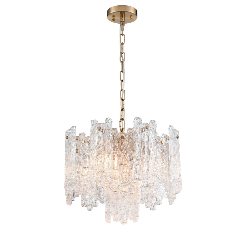 Photograph: Franklite Icicle 5 Light Pendant In Aged Brass With Icicle Shaped Glass Panels