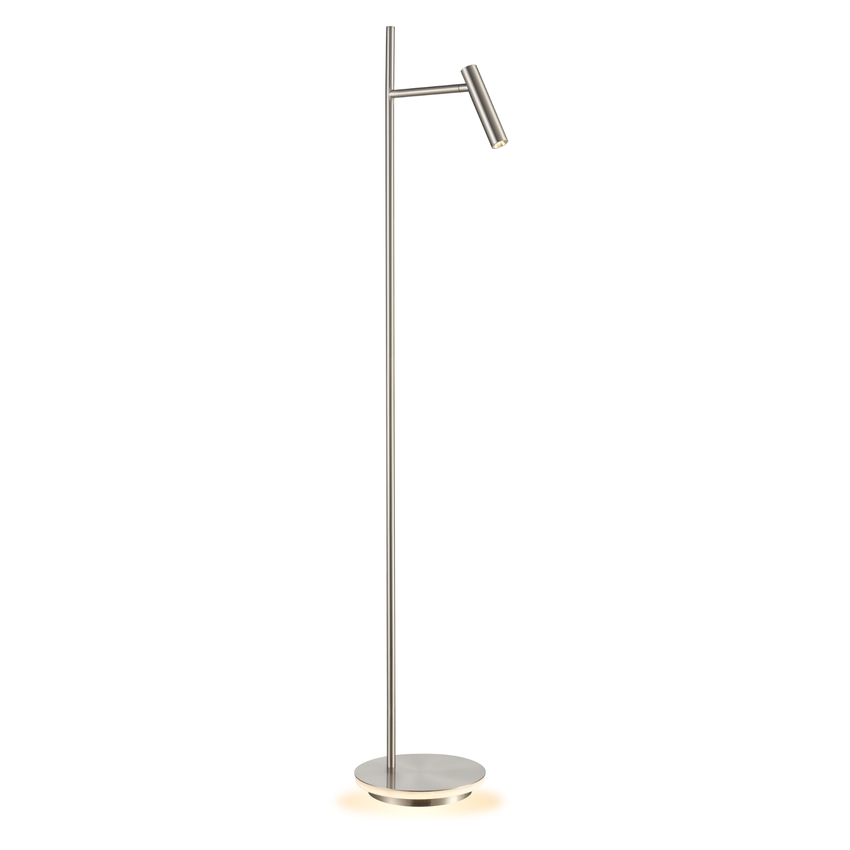 Photograph: Franklite Lewis Satin Nickel Adjustable Reading Floor Lamp, C/w Illuminated Base - Switched - 3000K