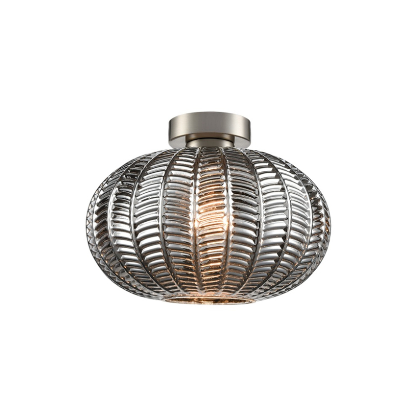 Photograph: Franklite Mezcla Flush Satin Nickel Ceiling Light Complete With 260mm Smoked Chevron Glass Shade