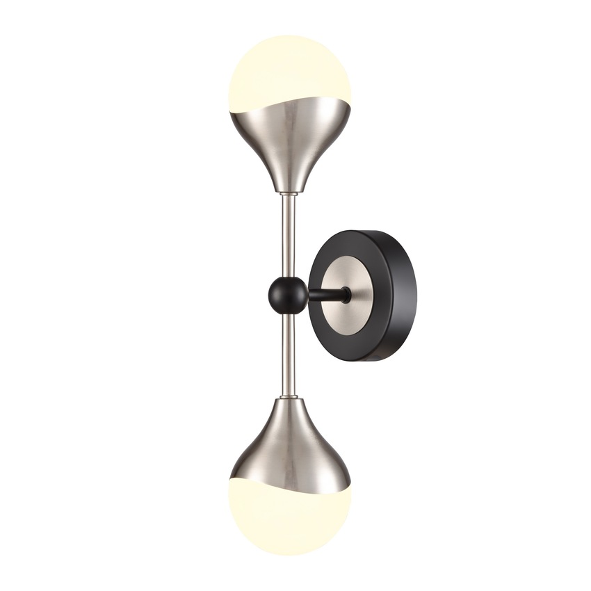 Photograph: Franklite Nexus Double Wall Light In Matt Black & Satin Nickel With Opal Glass