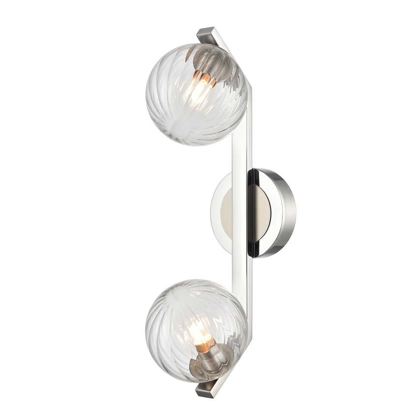 Photograph: Franklite Oculus Double Angled Wall Light In Satin Nickel With Clear Ribbed Glass Globe