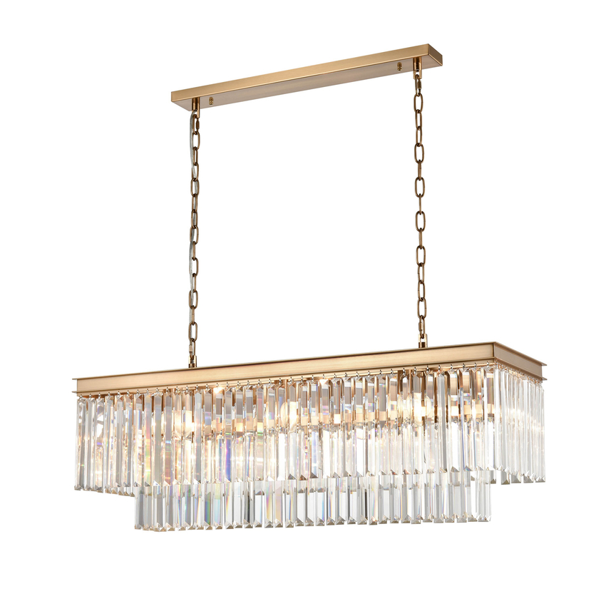 Photograph: Franklite Perdita Aged Brass 11 Light Linear Crystal Pendant Light - 800mm