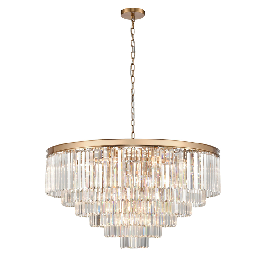 Photograph: Franklite Perdita Aged Brass 30 Light Extra Large 6 Tier Round Crystal Pendant Light - 800mm