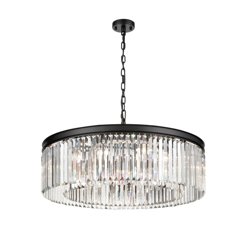 Photograph: Franklite Perdita Matt Black 10 Light Round Crystal Pendant Light - 800mm