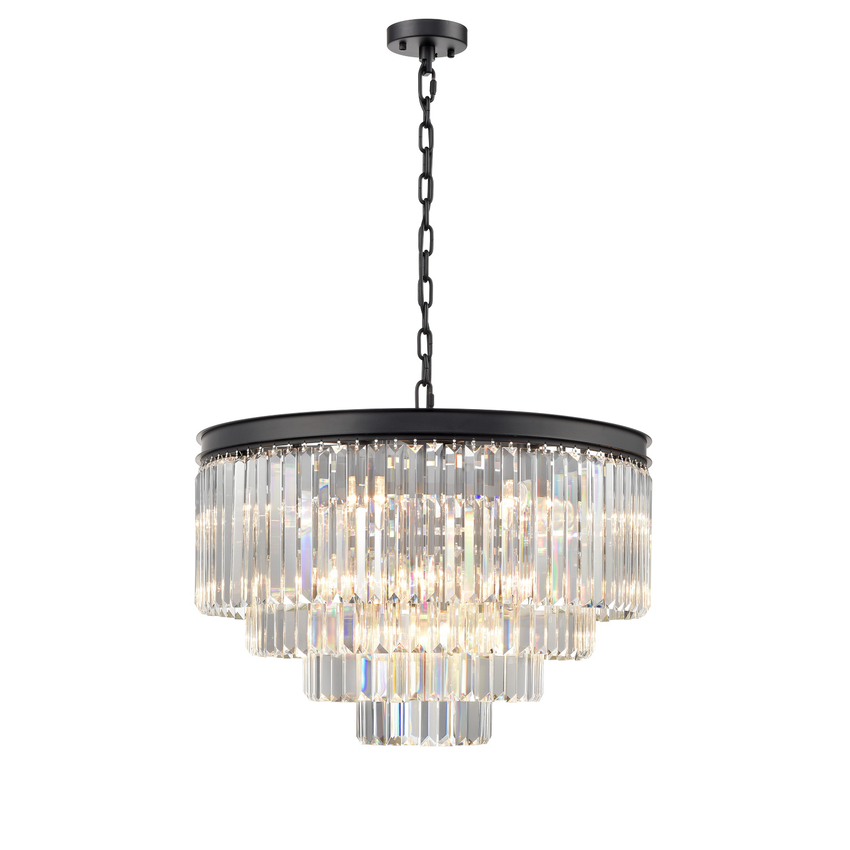 Photograph: Franklite Perdita Matt Black 20 Light 4 Tier Round Crystal Pendant Light - 650mm