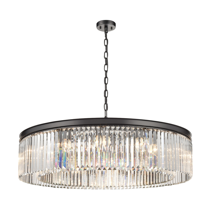 Photograph: Franklite Perdita Matt Black Large 12 Light Round Crystal Pendant Light - 1000mm
