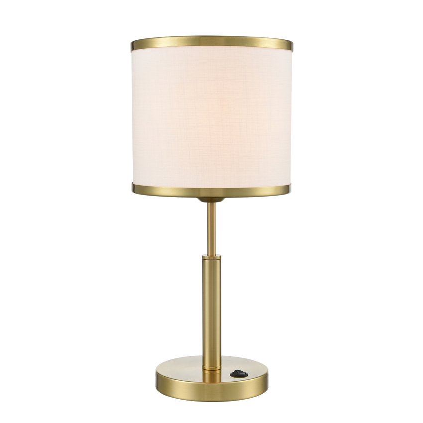 Photograph: Franklite Polaris Aged Brass Table Lamp Complete With Off-White Textured Fabric Shade And Aged Brass Trim