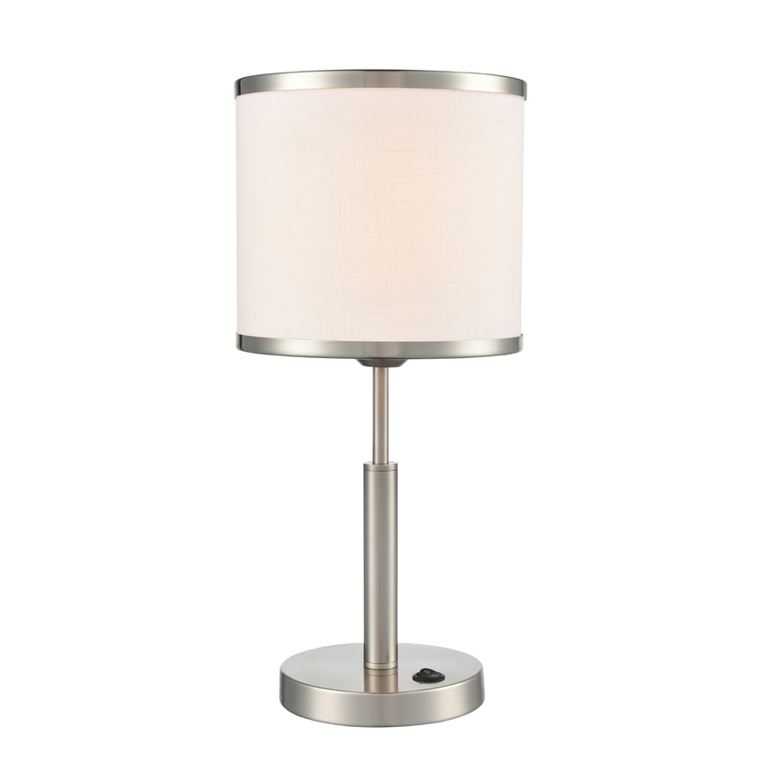 Photograph: Franklite Polaris Satin Nickel Table Lamp Complete With Off-White Textured Fabric Shade And Satin Nickel Trim