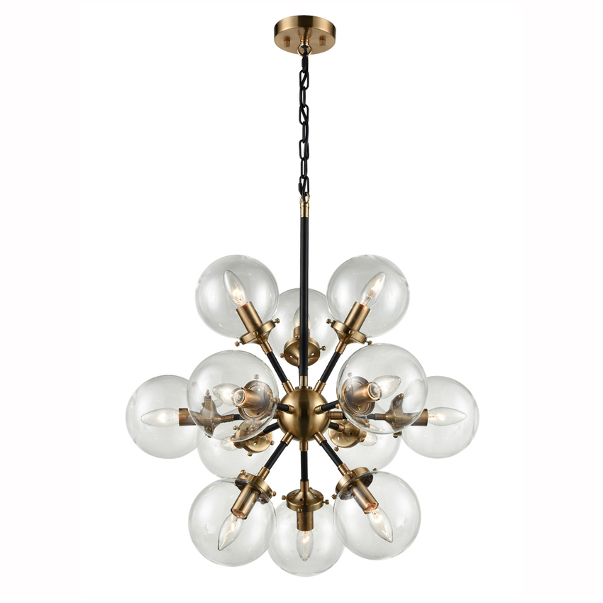 Photograph: Franklite Reaction Antique Gold Finish 12 Light Pendant Light Complete With Clear Glass