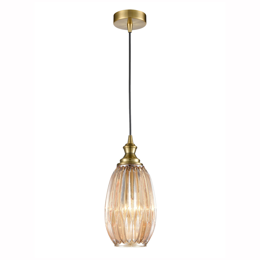 Photograph: Franklite Refract 150mm Amber Glass Pendant Complete With Bronze Suspension