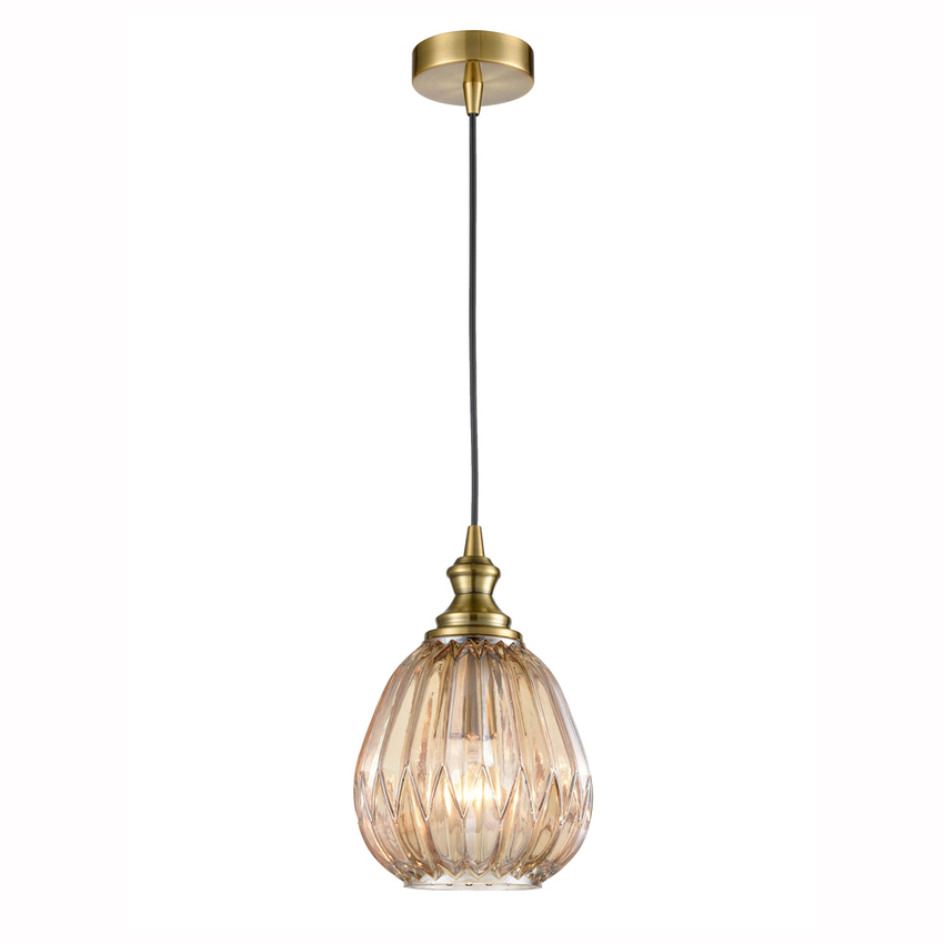 Photograph: Franklite Refract 180mm Amber Glass Pendant Complete With Bronze Suspension