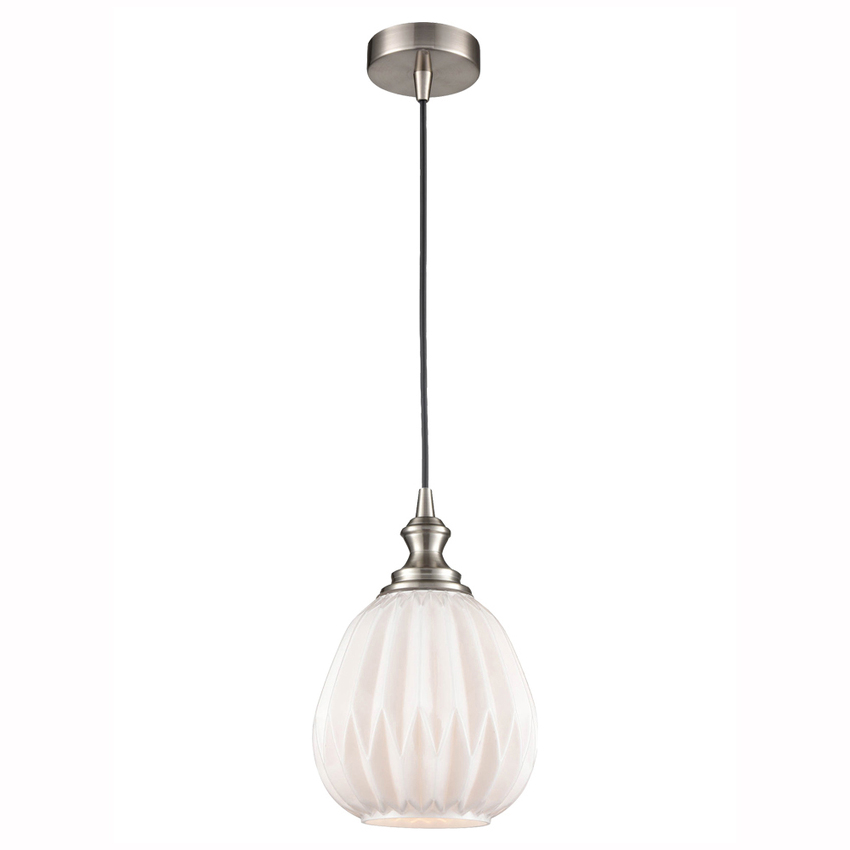 Photograph: Franklite Refract 180mm White Glass Pendant Complete With Satin Nickel Suspension