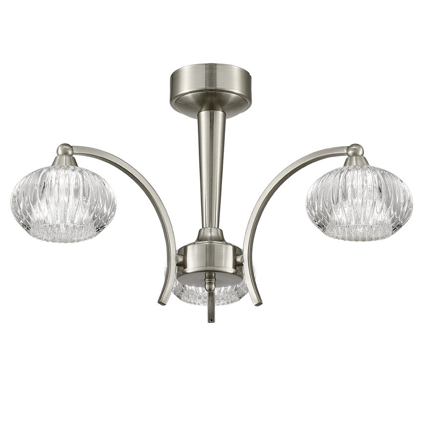 Photograph: Franklite Ripple Satin Nickel 3 Light Flush Ceiling Light Complete With Clear Glass