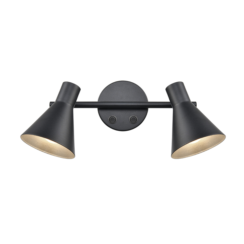 Photograph: Franklite Scoop Matt Black Decorative Double Spotlight Complete With Silver Interiors - Switched